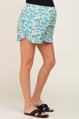 Teal Floral Ruffle Hem Maternity Shorts