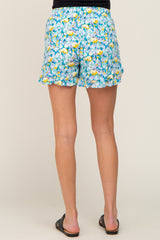 Teal Floral Ruffle Hem Maternity Shorts