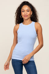 Light Blue Ribbed Basic Maternity Tank Top