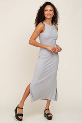 Heather Grey Ribbed Side Slit Tank Dress