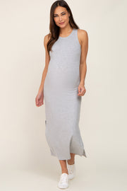 Heather Grey Ribbed Maternity Side Slit Tank Dress