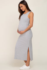 Heather Grey Ribbed Maternity Side Slit Tank Dress