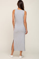 Heather Grey Ribbed Maternity Side Slit Tank Dress