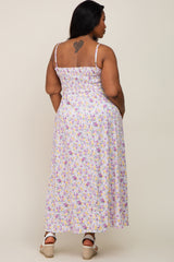 Lavender Square Neck Smocked Plus Midi Dress