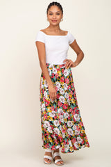 Black Floral Tiered Maxi Skirt