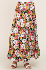 Black Floral Tiered Maxi Skirt