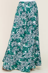 Green Floral Button Front Ruffle Hem Maxi Skirt