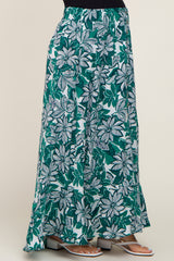 Green Floral Button Front Ruffle Hem Maternity Maxi Skirt