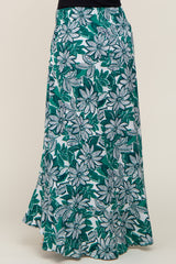 Green Floral Button Front Ruffle Hem Maternity Maxi Skirt