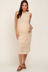 Beige Cable Knit Sleeveless Maternity Midi Dress