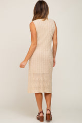 Beige Cable Knit Sleeveless Midi Dress