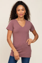 Dark Burgundy Basic V-Neck Maternity Tee