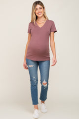 Dark Burgundy Basic V-Neck Maternity Tee