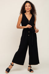 Black Sleeveless Button Front Cropped Jumpsuit