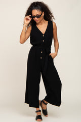 Black Sleeveless Button Front Cropped Jumpsuit