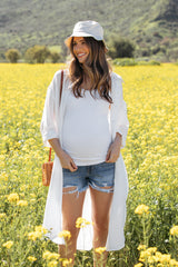 White Striped Lightweight Button Down Maternity Top