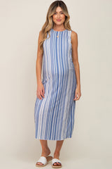 Blue Striped Sleeveless Maternity Midi Dress