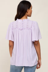 Lavender Floral Crochet Ruffled Maternity Blouse