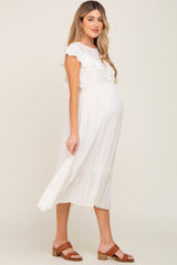 Ivory Lace Inset Ruffle Maternity Midi Dress