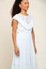 Light Blue Lace Inset Ruffle Midi Dress