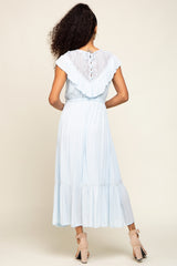 Light Blue Lace Inset Ruffle Midi Dress