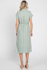 Mint Green Textured Stripe Button Front Linen Dress