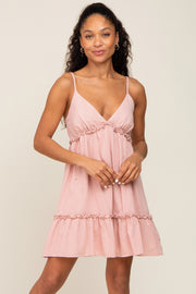 Pink Strapless Ruffle Accent Mini Dress