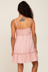 Pink Strapless Ruffle Accent Mini Dress