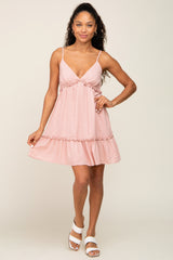 Pink Strapless Ruffle Accent Mini Dress