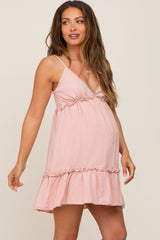 Pink Strapless Ruffle Accent Maternity Mini Dress