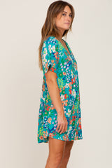 Emerald Green Floral V-Neck Babydoll Dress