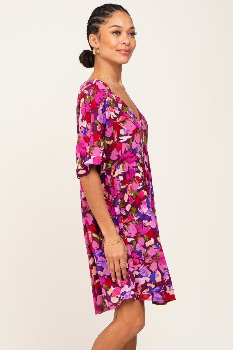 Magenta Floral V-Neck Dress – PinkBlush