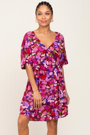 Magenta Floral V-Neck Dress