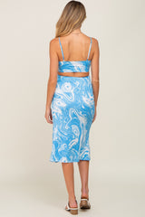 Blue Swirl Cutout Sleeveless Maternity Midi Dress