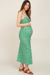 Green Floral Sleeveless Maternity Maxi Dress