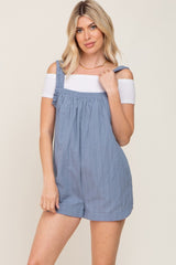 Blue Embroidered Square Ruched Neck Maternity Romper