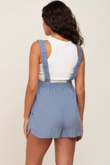 Blue Embroidered Square Ruched Neck Maternity Romper