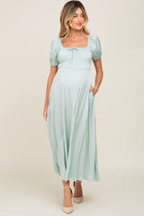 Mint Puff Sleeve Maternity Maxi Dress