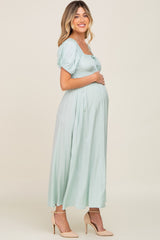 Mint Puff Sleeve Maternity Maxi Dress