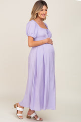 Lavender Puff Sleeve Maternity Maxi Dress