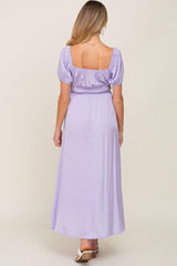 Lavender Puff Sleeve Maternity Maxi Dress