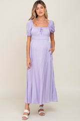 Lavender Puff Sleeve Maternity Maxi Dress