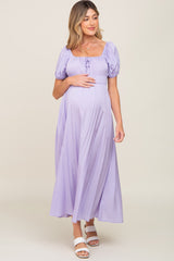 Lavender Puff Sleeve Maternity Maxi Dress