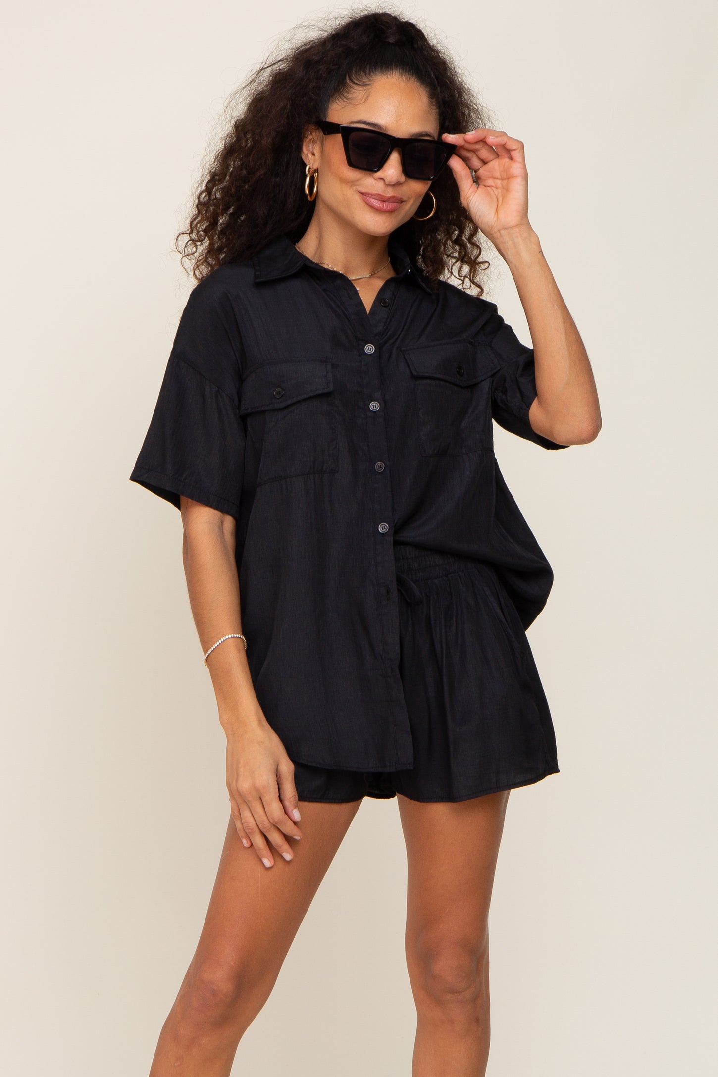 Black Button Up and Short Set – PinkBlush