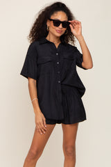 Black Button Up and Short Maternity Set