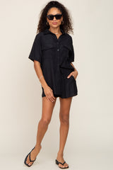 Black Button Up and Short Set