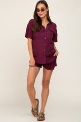 Burgundy Button Up and Short Maternity Set