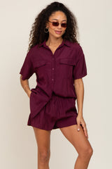 Burgundy Button Up and Short Maternity Set