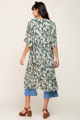 Green Palm Print Front Tie Short Sleeve Cover Up