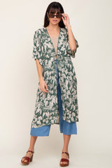 Green Palm Print Front Tie Short Sleeve Cover Up